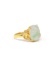 Baikalla Natural Icy Light Green Jadeite Jade "PiXiu" 18ky Gold Ring W/ Natural Diamonds