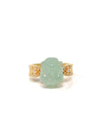 Baikalla Natural Icy Green Jadeite Jade "PiXiu" 18ky Gold Ring W/ Natural Diamonds