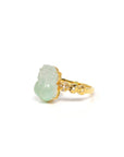 Baikalla Natural Icy Light Green Jadeite Jade "PiXiu" 18ky Gold Ring W/ Natural Diamonds