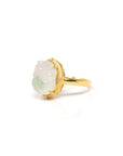 Baikalla Natural Icy Green Patch Jadeite Jade "PiXiu" 18ky Gold Ring W/ Natural Diamonds