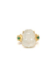 Baikalla Natural Icy Jadeite Jade "PiXiu" 18ky Gold Ring W/ Natural Diamonds
