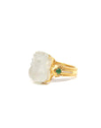 Baikalla Natural Icy Jadeite Jade "PiXiu" 18ky Gold Ring W/ Natural Diamonds
