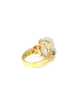 Baikalla Natural Icy Jadeite Jade "PiXiu" 18ky Gold Ring W/ Natural Diamonds