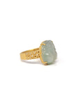 Baikalla Natural Icy Light Green Jadeite Jade "PiXiu" 18ky Gold Ring W/ Natural Diamonds