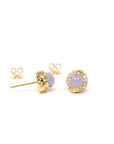 Baikalla 18ky Gold Natural Lavender Jadeite Jade Stud Earrings W/ Natural Diamonds