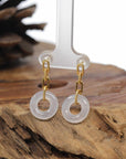 Baikalla Natural Icy Jadeite Jade "Ping An Kou" 18ky Gold Paper Clip Dangle Earrings