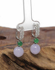 Baikalla Natural Lavender & Imperial Green Jadeite Jade Dangle Earrings W/ 18kw Gold & Natural Diamonds