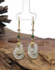 Baikalla Natural Icy Faint Yellow Jadeite Jade "Double KouKou" Dangle Earrings W/ 18ky Gold & Natural Diamonds