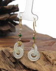 Baikalla Natural Icy Faint Yellow Jadeite Jade "Double KouKou" Dangle Earrings W/ 18ky Gold & Natural Diamonds