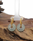 Baikalla Natural Icy Light Green Jadeite Jade "Ping An Kou" Dangle Earrings W/ 18ky Gold & Natural Diamonds