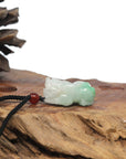 Baikalla PiXiu "Fortune Beast" Natural White & Green Jadeite Jade Pendant Necklace