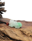 Baikalla PiXiu "Fortune Beast" Natural White & Green Jadeite Jade Pendant Necklace