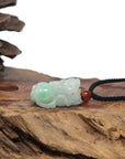 Baikalla PiXiu "Fortune Beast" Natural White & Green Jadeite Jade Pendant Necklace