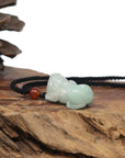 Baikalla PiXiu "Fortune Beast" Natural White & Green Jadeite Jade Pendant Necklace