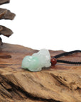 Baikalla PiXiu "Fortune Beast" Natural White & Green Jadeite Jade Pendant Necklace