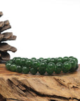 Baikalla Natural Forest-Green Nephrite Jade Round Bead Bracelet (9.6mm)