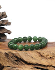 Baikalla Natural Forest-Green Nephrite Jade Round Bead Bracelet (9.6mm)