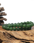 Baikalla Natural Forest-Green Nephrite Jade Round Bead Bracelet (9.6mm)