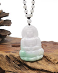Baikalla Guan Yin "Goddess of Compassion" Natural White-Lavender & Green Jadeite Jade Pendant W/ Beaded Necklace