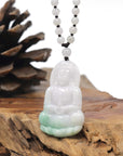 Baikalla Guan Yin "Goddess of Compassion" Natural White-Lavender & Green Jadeite Jade Pendant W/ Beaded Necklace