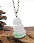 Baikalla Guan Yin "Goddess of Compassion" Natural White-Lavender & Green Jadeite Jade Pendant W/ Beaded Necklace