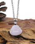 Baikalla "Happy Buddha" Natural Lavender Jadeite Jade Pendant W/ Beaded Necklace