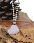 Baikalla "Happy Buddha" Natural Lavender Jadeite Jade Pendant W/ Beaded Necklace