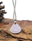 Baikalla "Happy Buddha" Natural Lavender Jadeite Jade Pendant W/ Beaded Necklace