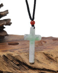 Baikalla Natural Apple-Green & Grey Wuji Jadeite Jade Cross Pendant