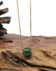 Baikalla "Good Luck Button" Deep Green Nephrite Jade TongTong Pendant Necklace