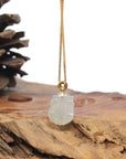 Baikalla 18K Yellow Gold "PiXiu" Natural Icy White & Yellow Sajin (Golden Dust) Flowers Jadeite Jade Pendant