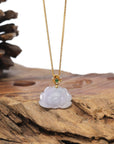 Baikalla 18K Yellow Gold "Lotus Flower" Natural Icy Light Lavender Jadeite Jade Pendant W/ Natural Diamonds