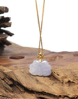 Baikalla 18K Yellow Gold "Lotus Flower" Natural Icy Light Lavender Jadeite Jade Pendant W/ Natural Diamonds