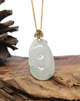 Baikalla 18K Yellow Gold "Ruyi" Natural Icy Light Green Jadeite Jade Pendant W/ Natural Diamonds