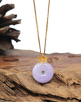Baikalla 18K Yellow Gold "Ping An Kou" (Good Luck Button) Natural Vixen Lavender Jadeite Jade Pendant W/ Natural Diamonds