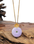 Baikalla 18K Yellow Gold "Ping An Kou" (Good Luck Button) Natural Vixen Lavender Jadeite Jade Pendant W/ Natural Diamonds