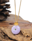 Baikalla 18K Yellow Gold "Ping An Kou" (Good Luck Button) Natural Vixen Lavender Jadeite Jade Pendant W/ Natural Diamonds