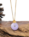 Baikalla 18K Yellow Gold "Ping An Kou" (Good Luck Button) Natural Vixen Lavender Jadeite Jade Pendant W/ Natural Diamonds