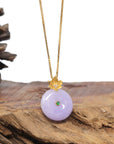 Baikalla 18K Yellow Gold "Ping An Kou" (Good Luck Button) Natural Vixen Lavender Jadeite Jade Pendant W/ Natural Diamonds