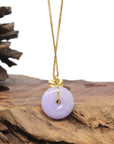 Baikalla 18K Yellow Gold "Ping An Kou" (Good Luck Button) Natural Vixen Lavender Jadeite Jade Pendant W/ Natural Diamonds