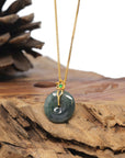 Baikalla 18K Yellow Gold "Ping An Kou" (Good Luck Button) Natural Icy Black Wuji & Green Jadeite Jade Pendant