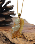 Baikalla 18K Yellow Gold "Angel" Natural Icy Jadeite Jade Pendant