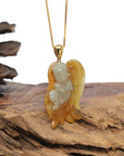 Baikalla 18K Yellow Gold "Angel" Natural Icy Blue-Green & Yellow-Orange Jadeite Jade Pendant