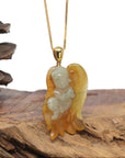 Baikalla 18K Yellow Gold "Angel" Natural Icy Jadeite Jade Pendant