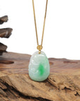 Baikalla 18K Yellow Gold "Ruyi" Natural Icy White & Vibrant Green Jadeite Jade Pendant