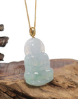 Baikalla 18K Yellow Gold "Guan Yin" Icy White & Light Blue-Green Jadeite Jade Pendant