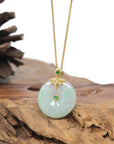 Baikalla 18K Yellow Gold "Ping An Kou" (Good Luck Button) Natural Icy Light Apple-Green Jadeite Jade Pendant