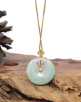 Baikalla 18K Yellow Gold "Ping An Kou" (Good Luck Button) Natural Icy Light Apple-Green Jadeite Jade Pendant