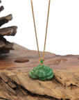 Baikalla 18K Yellow Gold "Lotus Flower" Natural Deep Forest Green Jadeite Jade Pendant