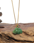Baikalla 18K Yellow Gold "Lotus Flower" Natural Deep Forest Green Jadeite Jade Pendant